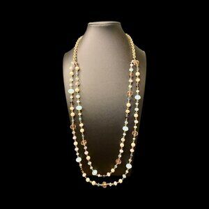Talbots Gold Chain Necklace Faux Pearls & Colored Beads -216